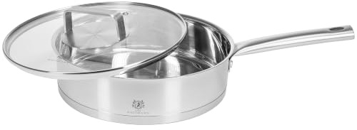 KARL HAUSMANN Edelstahlpfanne Mit Deckel Ø 24 cm - Tiefe Bratpfanne Unbeschichtet, Schmorpfanne Aus Edelstahl Mit Hohem Rand, Genietetem Griff, Für Induktion Und Gas