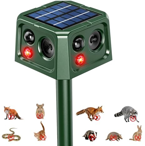 Repellente per Gatti Ultrasuoni Solare, Dissuasore per Gatti da Giardino Impermeabile, 5 Modalità Regolabili, Caricamento Solare, 360° Efficace per Gatti, Cani, Uccelli, Topi