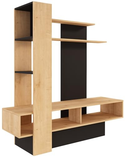 Mobelcenter, Mueble de TV Sky Reversible, Estilo Industrial para TV hasta 43 Pulgadas, Color Roble Hamilton y Negro Medidas: Ancho: 140 cm x Fondo: 40 cm x Alto: 140,6 cm (1632)
