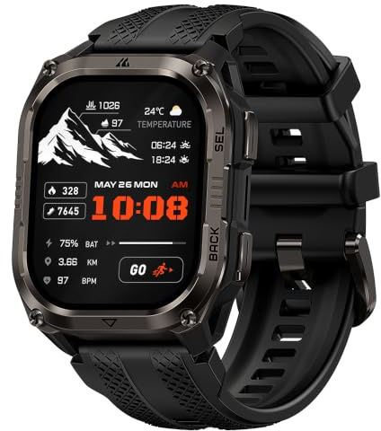 KOSPET PULSE 2 Smart Watch, GPS, 5 ATM & IP69 Waterproof, 15-Days Battery | 1.96'' AMOLED, Rugged Metal Bezel, Military Grade, Flashlight, Walkie-Talkie, Heart Rate Monitor, Compatible Android & iPhone
