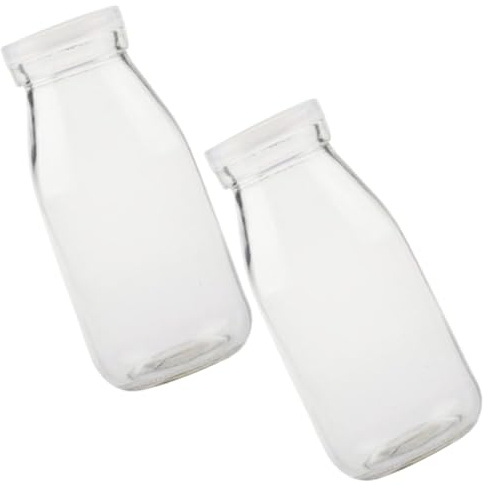 SEWACC Bouteilles Verre Faciles à Transporter Étanchéité 250ml Lot de 2 pour Yaourt et Lait, Résistantes à Haute Température pour Familles et Restaurants