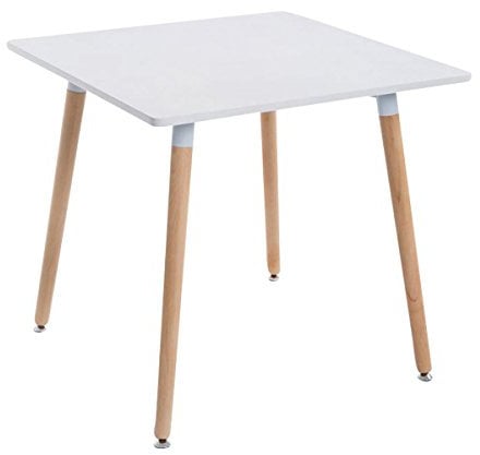 CLP Table à Manger BENTE, carrée, 4 Pieds en Bois, 80 x 80 cm, Design, avec protège-Sol Plateau: Blanc/piètement: Nature