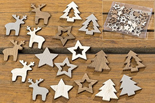 BOLTZE Streudeko Holz Streuelement Tischdeko Tischschmuck Tannenbaum Elch oder Sterne oder Tannenbäume