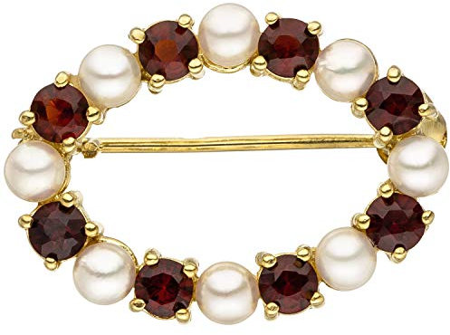 Jobo Damen Brosche 375 Gold Gelbgold 8 Akoya Perlen 8 Granate rot Granatbrosche