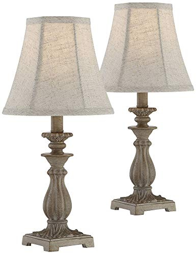 Regency Hill Cali Traditional Vintage Accent Table Lamps 19 High Set of 2 Antique Beige Off-White Bell Shade Candlestick for Living Room Bedroom House Bedside Nightstand Home Office Family