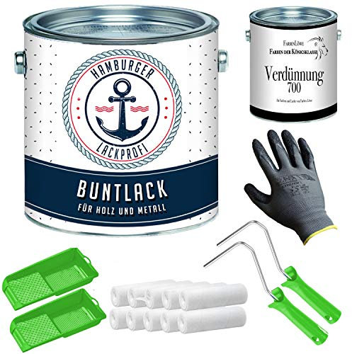 Barniz de color mate para madera y metal, color negro RAL 9004, pintura metálica, pintura para madera, color negro con juego de barniz (X300) y dilución (1 L) (20 L)