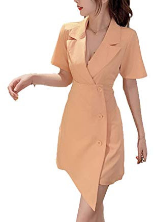 LYTDD Abiti per le donne Gonna Bianco Nero Viola Arancione Vestito Alla Moda Coreano Vestito Gonna Vita Irregolare Manica Corta, Albicocca, L