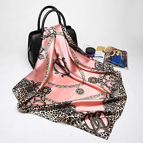 Schal Damen Fashion Leopard Print Schals Für Frauen Seide Satin Hijab Schal Weiblich 90 * 90Cm Luxus Quadratischen Schal Stirnband Schals Für Damen 90X90Cm Pink
