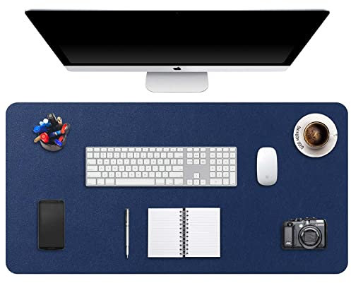 DOBAOJIA Erweitertes Mausepad Große Mausmat XXL Schreibtischmatte Schreibtischunterlage für Laptop/Tastatur/Maus Schreibblock, PU Leder Wasserdicht + Wildleder rutschfest 90 x 43cm (Dunkelblau)