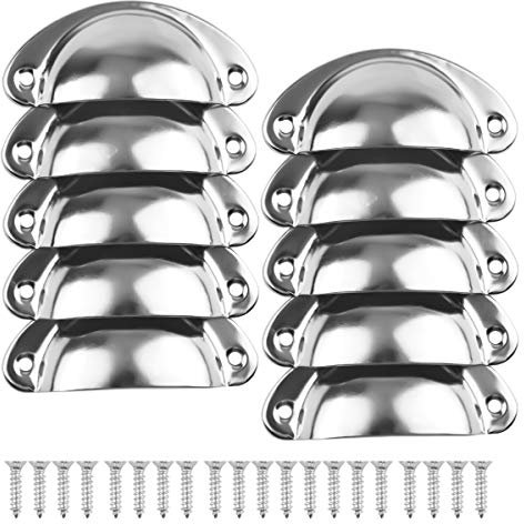 10× Pull Handles for Drawers Silver Color Semi Circle Pull Handle Cup Handles for Chest Drawers Kitchen Door Retro Metal Pull Handles Shell Handles Cupboard Knobs Vintage Furniture Knobs with Screws