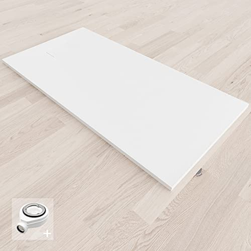 BAYA Receveur de douche extra-plat aspect pierre ardoise Blanc 80 x 180 cm + bonde