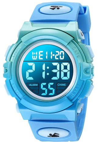 BEN NEVIS Digital Uhren für Kinder Jungen - 50 M Wasserdicht Sports Outdoor Digitaluhr Kinder Silikon Armbanduhr mit Wecker/Stoppuhr/LED-Licht/Stoßfest/Datum,Elektronische Kinderuhren Blau