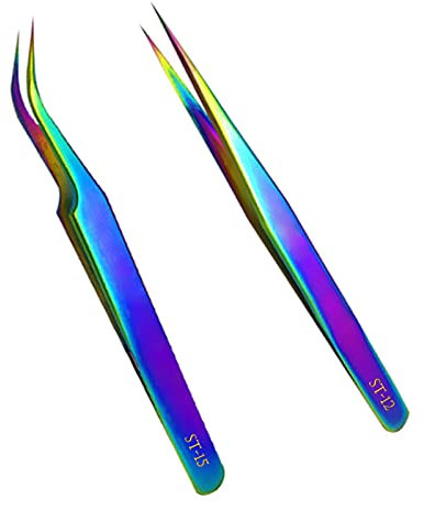 Ensemble de pinces à épiler - Outils de peinture diamant - Pince à épiler pour extension de cils - En acier inoxydable - Anti-statique - Courbée - Pour peinture au diamant, électronique, travail de