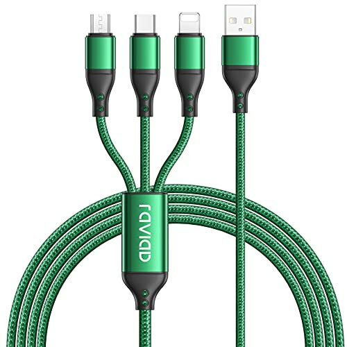RAVIAD Multi USB Kabel, 3 in 1 Ladekabel Nylon Universal Ladekabel Schnellladekabel Micro USB Typ C Lightning für iPhone Android Samsung Galaxy S21 S20 S10 S9, Huawei P40, Honor, Kindle -1.2M