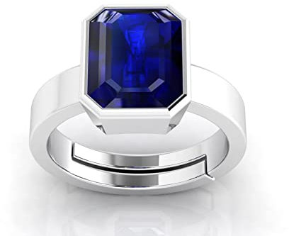 AKSHITA GEMS 5,25 Ratti 4,72 Karat Neelam-Ring blauer Saphir verstellbarer Ring für Herren und Damen, natürlicher Ceylonblauer Saphir versilberter Ring, Saphir, Natürlicher, versilberter Ceylon-blauer