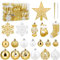 SOLEDI Set di 128 Palline di Natale - Accessori Decorativi per L'Albero - Addobbi in Oro e Bianco - Diverse Forme ed Un Puntale