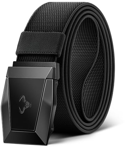 BULLIANT Men Tractical Belt,Stretch Western Rigger Web Belt For Cowboy Military Heavy Duty Hiking Hunting 1.5-Cut For Fit(Black,38-42 Waist Adjustable)