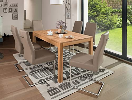 expendio Tischgruppe Esstisch Karlo 1XL ausziehbar Kernbuche Tisch 140(190) x90 cm + 6 Schwingstühle Giada Sky Sahara Esszimmer Wohnzimmer Massivholz, Holzart:Kernbuche lackiert
