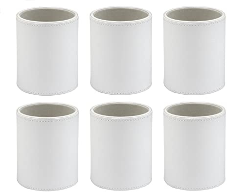 Osco White Faux Leather Pen Pot 6 Pack, Desk Tidy Pencil Holder, Office Organiser, Makeup Brush Holder, Stationery Storage, Cosmetics Pot, Home Office Accessories, Compact Desk Organiser