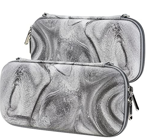 PlayVital Tasche für Nintendo Switch Lite,Tasche Tragetasche Reisetasche Zubehör Hülle Case Schutzhülle für Switch Lite mit Stick-Kappen&10 Speicherplatz(Silber Wirbel)