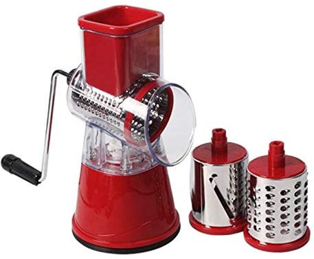 Trjgtas Hand Crank Vegetable Cutter Slicer, 3 in 1 Manual Rotary Drum Cheese Grater, Kitchen Home Shredder for Vegetables, Potato-Rot