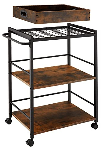 tectake® Carrello Portavivande - 65 x 41,5 x 87 cm - Carrello Cucina con Ruote, Vassoio Removibile, Struttura in Acciaio, Mobiletto Salvaspazio, Organizer Cucina - Legno Industriale Scuro