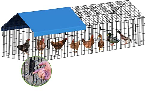 INJOPEXI Metal Chicken Coop 130×40×39 Chicken Runs for Yard with Cover Chicken Playpen Enclosure Chicken Pen Kennel Duck Coop Cage for Outdoor Backyard Farm Rabbit Dog Cat Small Animal Poultry