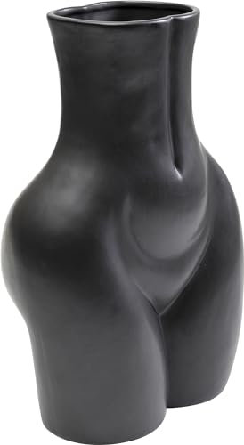 Kare Design Vase Donna, Schwarz, Keramik Steingut glasiert, Unikat, handbemalt, Accessoire, Blumenvase, Dekovase, Vasenbehälter, 40cm