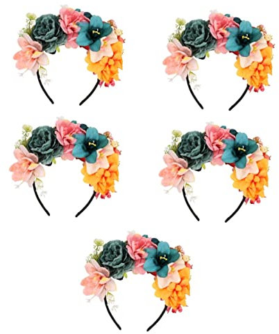 minkissy Haarschmuck Tag Der Toten 5Pcs Kunstblumenstirnband Feiner Reisestoffkopfknopf Floraler Kopfschmuck Blumenstirnbänder