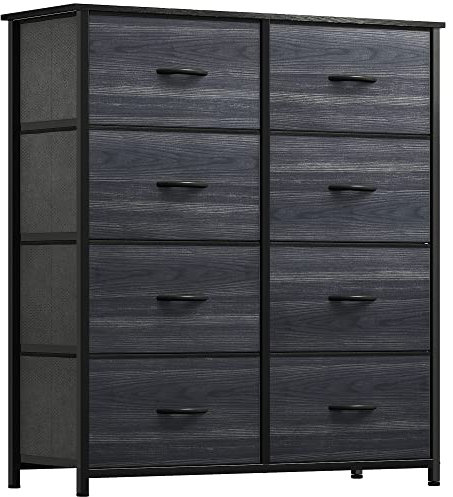 YITAHOME Kommode, 8 Stoffschubladen mit Griffen, Aufbewahrungsschrank, Schubladenschrank, Schrank, Metallgestell, stoffkommode für Schlafzimmer, für Wohnzimmer, Flur, Büro, Schwarze Holzmaserung