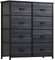 YITAHOME Kommode, 8 Stoffschubladen mit Griffen, Aufbewahrungsschrank, Schubladenschrank, Schrank, Metallgestell, stoffkommode für Schlafzimmer, für Wohnzimmer, Flur, Büro, Schwarze Holzmaserung