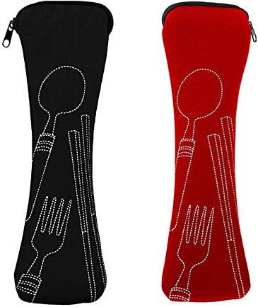 Mnsconkl Bestecktasche,Bestecktasche für Unterwegs 2 Stück Tragbare Neopren Bestecktaschen Leer mit Reißverschluss Besteck Camping Geschirr Schule Besteck to go Taschen Schwarz Rot