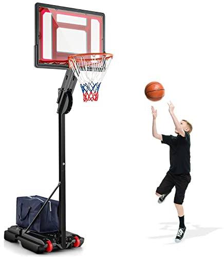 GOPLUS Basketballkorb Outdoor, Basketballkorb mit Ständer, Korbhöhe von 105-260 cm einstellbar, Basketballständer tragbar mit 2 Rädern, Korbanlage für Kinder & Jugendliche