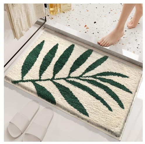 Apeso Plüsch-Badezimmerteppich, rutschfest, wasserabsorbierend, mit bezauberndem Blätter-Design, klein, Mikrofaser, für Boden und Dusche, 50 x 80 cm, Bambus)