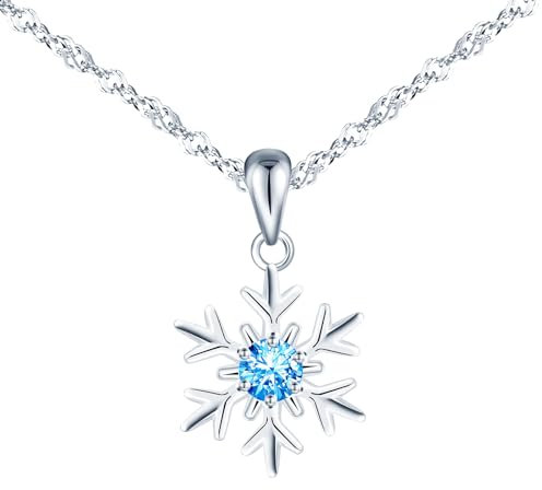 feilok Halskette Damen Kette mit Schneeflocke mit blau Zirkonia Anhänger aus 925 Sterling silber Halskette für Frauen Valentinstag Muttertags