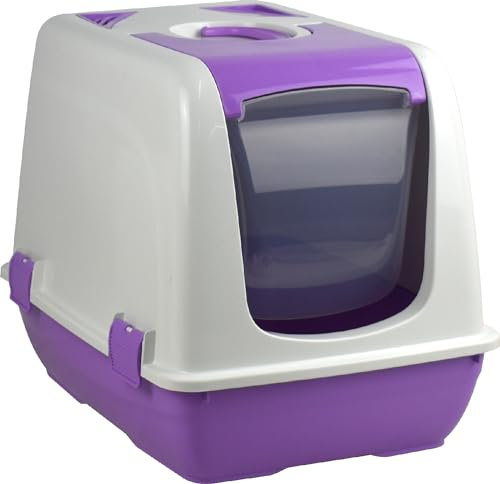 Cat Litter Box Closed Toilet With Clear Door Flap (Purple)