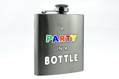 Stainless Steel Hip Flask for Parties - Party in a Bottle! Ideal for Birthday, Secret Santa or Him/Her - Whiskey, Vodka, Rum, Tequila Flask in Classic Design