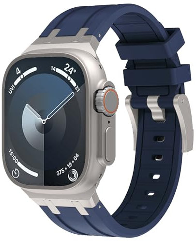 VeveXiao – Bracelet de rechange en silicone, robuste, de luxe et étanche, compatible avec Apple Watch Ultra/Ultra 2, pour iWatch Series 9/8/7/6/5/4/3/2/1/SE (42 mm/44 mm/45 mm/49 mm, gris clair/bleu)