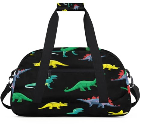 Sporttasche mit Dinosaurier-Motiv für Damen und Herren, bunter Dino, 24 l, für Wochenende, Übernachtungstasche, Reisetasche, Turnbeutel für Kinder, Mädchen, Jungen, farbe, (24L) UK, Taschen-Organizer