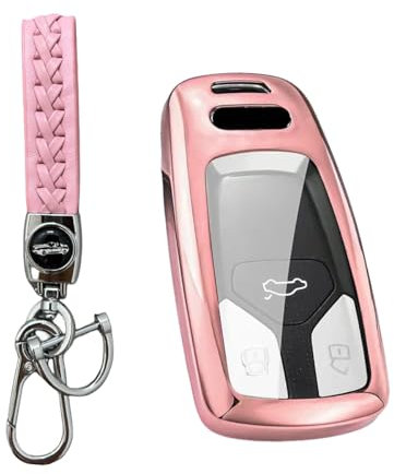 MEDZUK Coque Clé Compatible avec Audi Q5 FY 2018-2024 2025 Coque de Protection pour clé de Voiture TPU, Accessoire Étui pour Clés avec Porte-clés (Rose)