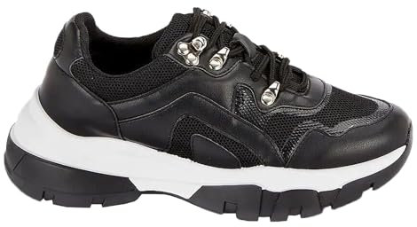 Womens Ladies Chunky Platform LACE UP MESH Trainers Pumps Sports Shoes Size Black-2769 4