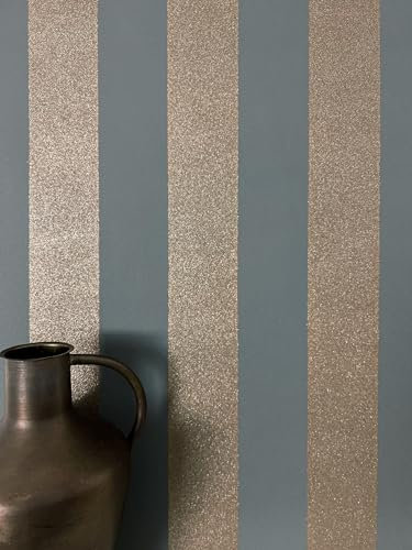 NEWROOM Papier peint Bronze Bandes Intissé - Rayures Gris Ligne Paillettes Moderne
