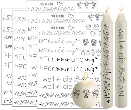 Bolosa 4 Stück Kerzentattoos Hochzeit, Rub on Sticker Hochzeit, Wasserschiebefolie Hochzeit, Kerzentattoo Hochzeit, Kerzen Folie Hochzeit, Kerzen Tattoo Hochzeit, 19x14cm Kerzentattoo(Hochzeit 3)