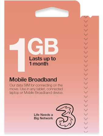 Three Mobile Pay As You Go Mobile Broadband 1 GB data SIM
