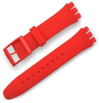 LKQASD 16 mm 17 mm 19 mm 20 mm Bracelet en silicone souple Bracelet de montre coloré compatible avec le bracelet de montre Swatch Accessoires de montres de remplacement avec outil ( Color : Red , Size