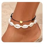 FLHEART 2 Stücke Fußkettchen für Frauen - Handgewebte Verstellbare Fußschmuck Muschel Fussketten Goldene Herz Fusskette für Damen Mädchen Sommer Strand Sandale Barfuß Fußkettchen Schmuck Geschenke