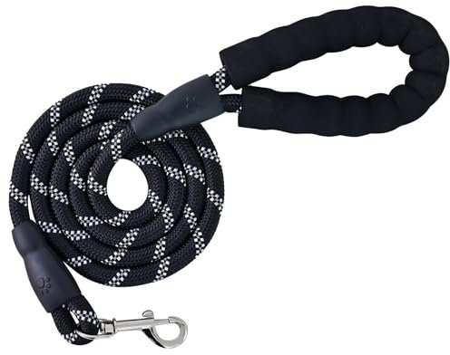 LZ.MZXU Rope Dog Lead - 1.5m Reflective Leash with Comfortable Handle for Puppies to Large Dogs, Black
