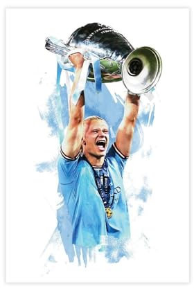 Erling Haaland Fußball-Poster, Leinwandposter, Wandkunst, Dekordruck, Bild, Gemälde für Wohnzimmer, Schlafzimmer, Dekoration, ungerahmt, 30 x 45 cm