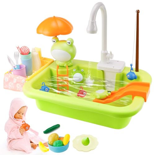 Raxfekro Kinderwaschbecken Spielzeug Set waschbecken Kinder mit Wasserfunktion Wasserspielzeug Kinder Kinderküche Zubehör Küchenspielzeugset mit funktionierendem Wasserhahn