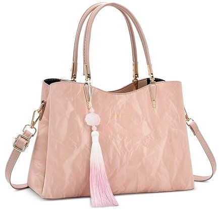 FORRICA Handtasche Damen Henkeltaschen mit Quastenanhänger PU Leder Umhängetasche Frauen Elegant Schultertasche für Reisen Bankett Shopper Rosa